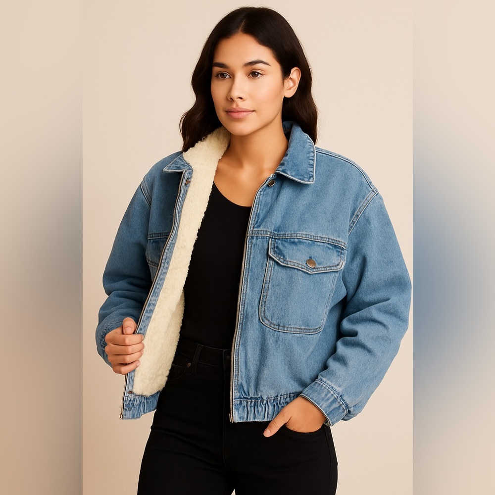 ✨ Vintage Sherpa-Lined Denim Jacket ✨